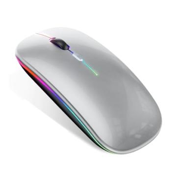 Imagem de Mouse Bluetooth Recarregável sem Fio Dupla Conexão, e USB, Wireless Mouse compatível com iPhone, MacBook,iPad,Laptop,PC,Notebook, Tablet,Ergonômico, Premium Yecna (Cinza/Prata)