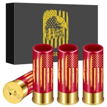 Imagem de Conjunto de 4 copos de shot de plástico com bandeira nacional com caixa de presente para festa de casamento de aniversário, presente de Natal para homens e mulheres patriota, copos pequenos 12G para