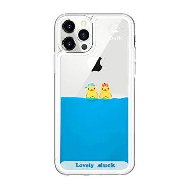 Imagem de LUVI Capa protetora compatível com iPhone 12 Pro Max com areia movediça líquida engraçada desenho fofo adorável pato fluindo cachoeira flutuante capa protetora de borracha de silicone macio de 6,7