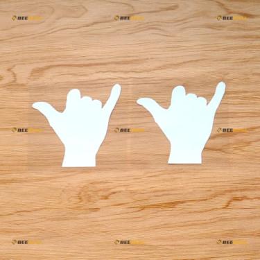 Imagem de Adesivo de vinil Shaka Sign Hang Loose Hawaii - Pacote com 2 branco, 10 cm - para carro, barco, laptop, copo sem fundo cortado
