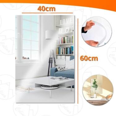 Imagem de Espelho Adesivo Acrilico Retangular 40x60cm Boa Nitidez Decorativo Sal