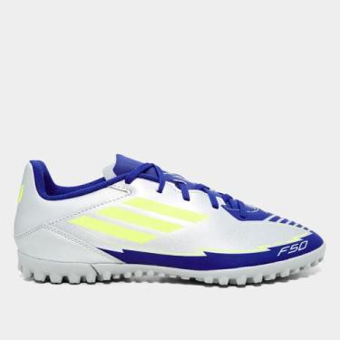 Imagem de Chuteira Society Adidas F50 Club Messi Unissex, Prata, Amarelo, 43