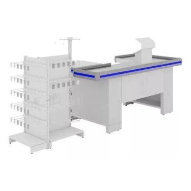 Imagem de Expositor Checkstand Com Checkout 1,50m Branco Perfil Azul - AMAPÁ