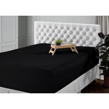 Imagem de Lençol Avulso com Elástico 400 Fios Micropercal Premium, Toque Acetinado e Proteção Antialérgica | Disponível King, Queen, Casal e Solteiro (Preto, Casal)