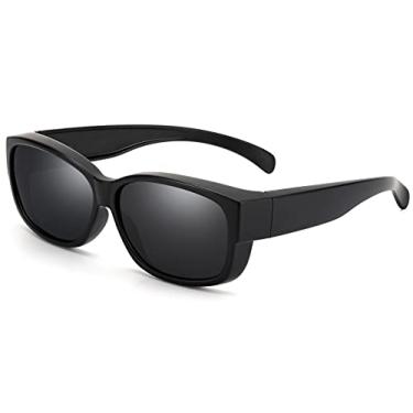 Imagem de CAXMAN Óculos de sol Fit Over Glasses para homens e mulheres, lentes polarizadas 100% de proteção UV, Armação preta fosca para gato. 4 lentes superescuras – para olhos sensíveis à luz, Medium