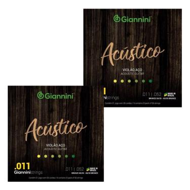 Imagem de Kit 2 Encordoamento Violão Aço Giannini Acustico.011 Gespw