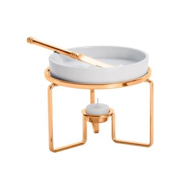 Imagem de Rechaud de Porcelana P/Queijo C/Faca e Suporte de Aço Rose 14X12Cm