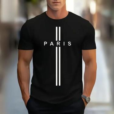 Imagem de Camiseta Básica Masculina Estampa Personalizada Paris 1 Algodão Fio Pe