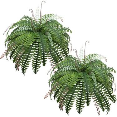 Imagem de Samambaias artificiais, plantas grandes, 2 peças de samambaias artificiais de Boston com folhas para decoração de casa ao ar livre