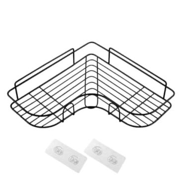 Imagem de Prateleira de Canto para Banheiro e Cozinha, Metal, 26x36cm, Sem Furos, Preta/Branca