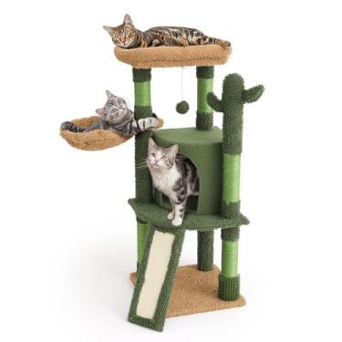 Imagem de Athena Collection Torre de árvore de gato pequeno com poste para arranhar, condomínio moderno de 106 cm com cesta aconchegante de poleiro para pendurar bola de escalada para gatinhos, escalada interna