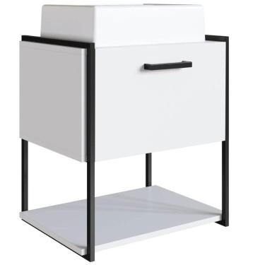 Imagem de Armário Gabinete Banheiro Suspenso com cuba 50x38,5x54cm P1009 Branco