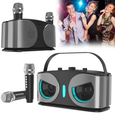 Imagem de Caixa de som Bluetooth Owl com recursos profissionais de karaokê - microfones sem fio duplos, controle por aplicativo, cancelamento de voz, bateria de 2400 mAh, suporte USB/TF, alcance de 10 m, a