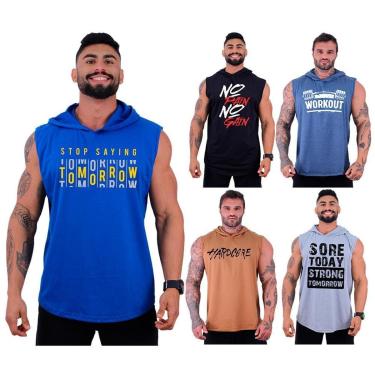 Imagem de Kit 5 Regatas Longline Machão Com Touca Masculina MXD Conceito Academia Fitness-Masculino