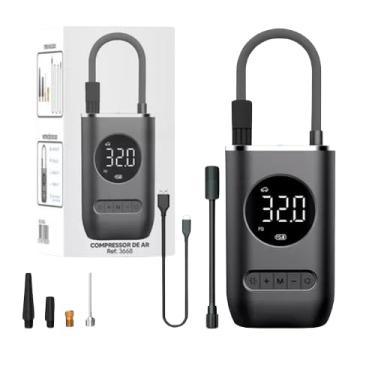 Imagem de Compressor de Ar Digital Portátil com Display LED, Bomba Elétrica com Medidor de Pressão, Preto