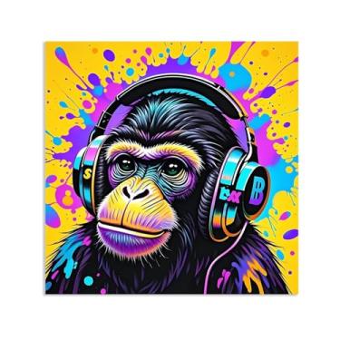 Imagem de Macaco gorila animal pintura inspiradora imagens pôsteres impressões arte grafite macaco colorido imagem banksy arte de parede para sala de estar escritório decoração de parede 70 x 70 cm (71.1x71.1