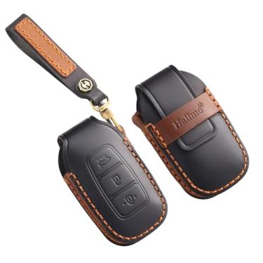Imagem de HIBEYO Compatível com capa de chaveiro de couro Hyundai compatível com Hyundai Palisade Elantra Kona Azera Santa Grandeur IG Acessórios de couro genuíno Capa de chave inteligente com chaveiro - 3