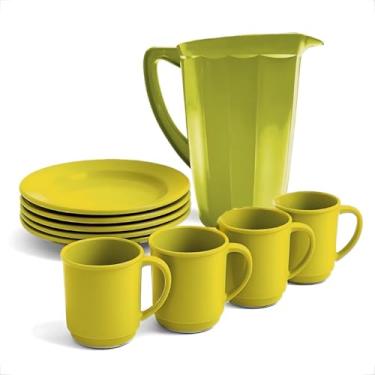 Imagem de Conjunto Plástico 1 Jarra + 4 Pratos e 4 Canecas 400ML Kit Mesa Completo Infantil Livre de BPA (Amarelo)