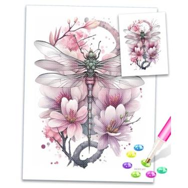 Imagem de Kits de pintura de diamante DIY 5D Libélula, pintura artística de ponto de diamante com pedra preciosa flor diamantes ponto cruz artesanato para decoração de parede de escritório em casa 30 x 40 cm