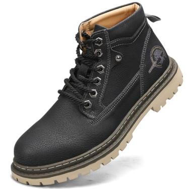 Imagem de Shaire Botas masculinas de couro Chukka | Botas masculinas com cadarço no tornozelo | Botas casuais confortáveis, 5888-preto, 38