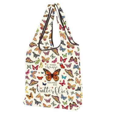 Imagem de CMNIM Sacola reutilizável de borboleta, presente para amantes de borboletas monarcas, presente sem mudança, não haveria borboletas, bolsa dobrável (25623 Butterfly F)