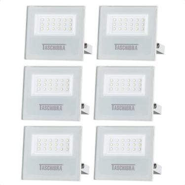 Imagem de Kit 6 Refletor Holofote Taschibra Led Tr Slim 20w Verde Prova Da água Ip65 Branco Bivolt