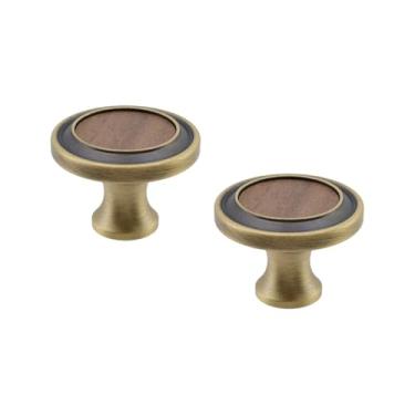 Imagem de Risbay Puxadores de gaveta de armário de latão de madeira de nogueira penteadeira de 3,5 cm com orifício único redondo puxadores modernos de ferragens de porta de móveis para armário de armário