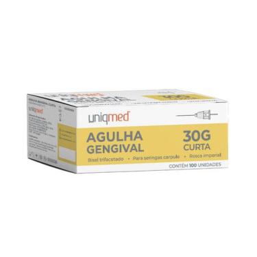 Imagem de Agulha Gengival Aço Inoxidável 100 Unidades Uniqmed, 30G 0,30x25mm Cur