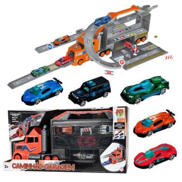 Imagem de Caminhão Carreta Garagem 3 Em 1 Maleta Pista Infantil Com 5 Mini Veícu
