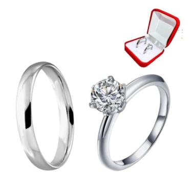 Imagem de Aliança Prata 3mm Compromisso União + Anel Prata Solitario 2mm Pedra B