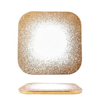 Imagem de Prato de comida ocidental fosco de vento simples com pedra quadrada de cerâmica - prato quadrado de 30,5 cm - ouro