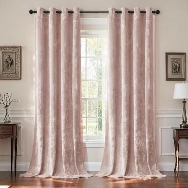 Imagem de SMILETIME Cortinas de veludo rosa amassado 132 x 274 cm luxuosas cortinas à prova de som com isolamento térmico para sala de estar, quarto, escritório, tratamentos de janela com filtro de luz, 2