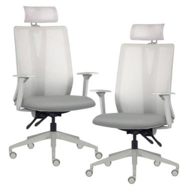Imagem de Kit 2 Cadeiras Escritório Giratória Presidente Flow F02 Base Cinza Sin