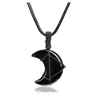 Imagem de Top Plaza Colar De Cristal Obsidiana Preta Para Mulheres, Pingente Lua Com Pedra Preciosa Natural Cura, Feito À Mão, Joia Proteção Quartzo Ajustável, Presentes O Dia Das Mães