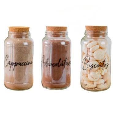 Imagem de Kit Cantinho do Café 810ml | ESCOLHA SEU KIT | Potes de Vidro | Tampa de Cortiça com ou sem Adesivos | Armazenamento(Cappu, Achoc e Biscoitos)