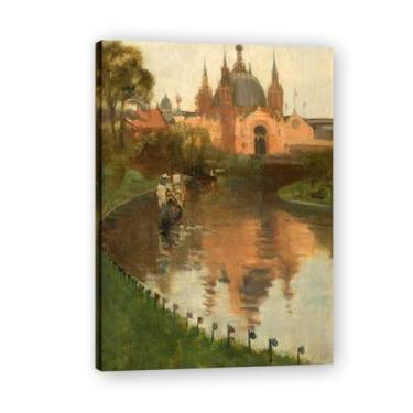 Imagem de Industrial Hall Canal View John Lavery Iconic Realist Portrait & War Scene Canvas Art – Decoração de parede irlandesa atemporal para casa emoldurada 39,98 x 56 cm