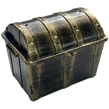 Imagem de Baú do tesouro pirata, caixa de tesouro, baú de plástico pirata de 13,5 x 9,9 cm, vintage para prêmios infantis, caixa portátil para festa de Halloween em sala de aula