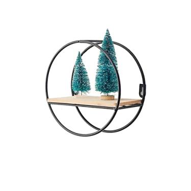 Imagem de Prateleiras flutuantes Tyenaza, prateleira de parede de ferro de madeira Sala de estar Cozinha Banheiro Prateleira de armazenamento elegante e requintada montada na parede para (Redondo Preto)