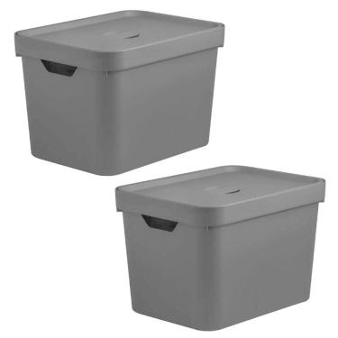 Imagem de Kit 2 Caixas Organizadora 18L Ou 24,5X27X36Cm Cube Preta