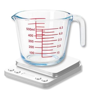 Imagem de Jarra Medidora de Vidro 500ml com Alça e Bico – Marcações em ml e Xícaras, Vidro Resistente a Calor – Ideal para Culinária, Receitas e Confeitaria KOALAECOM®