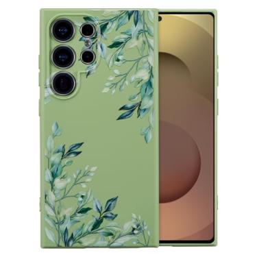 Imagem de RALEAVO Capa para Samsung Galaxy S24 Ultra, linda capa com padrão de folhas florais capa de telefone de silicone líquido para meninas e mulheres capa protetora de borracha macia para S24 Ultra, verde