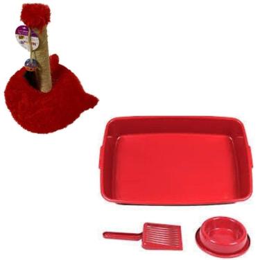 Imagem de Kit De Gato - 1 Kit Higiênico E 1 Arranhador Torre Vermelho.