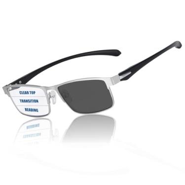 Imagem de GHDBFMB Óculos de leitura fotocromáticos progressivos multifocais masculinos com bloqueio de luz azul e multifocais, leitores de computador, Prata premium, 2.0