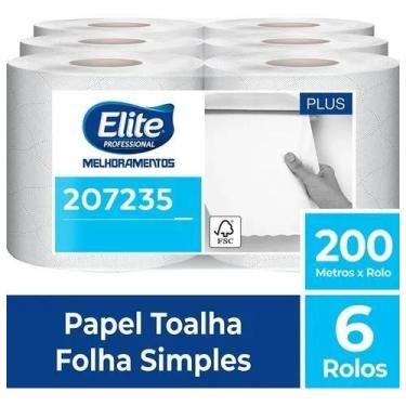 Imagem de Papel Toalha Rolo Folha Simples Elite Plus 6 Rolos 200m