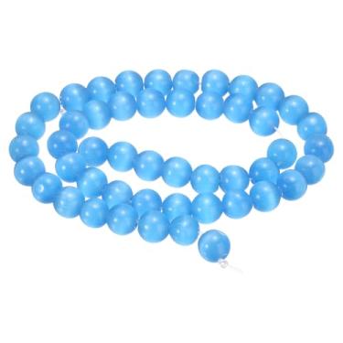 Imagem de HARFINGTON 48 peças de contas de pedra olho de gato azul 8 mm contas redondas lisas de cristal de pedra preciosa solta para fazer joias, pulseiras, colar, brincos, faça você mesmo
