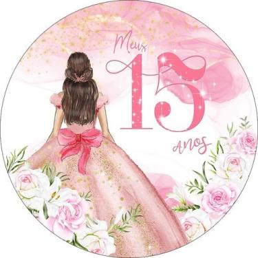 Imagem de Painel De Festa Redondo 1,50x1,50 - 15 Anos Princesa Rosa 164 - Via Co