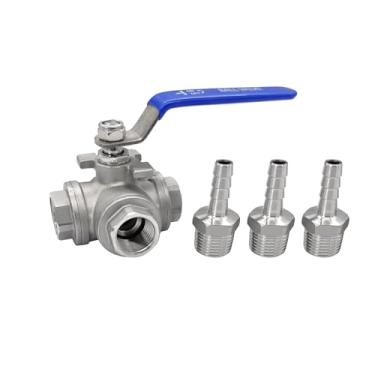 Imagem de Beduan Válvula de esfera de desligamento de 3 vias com acessórios de mangueira de 0,65 mm de aço inoxidável, almofada de montagem em T, tipo rosca fêmea, para água, óleo, combustível, gás, vinil, alça