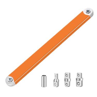Imagem de Chave de Extensão com Catraca 39cm, Alta Torque 72Nm, para Espaços Estreitos - Kit com Adaptadores 1/4" 3/8" 1/2" e Mandril para Furadeira (Laranja)