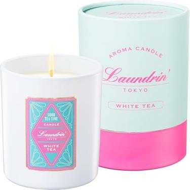 Imagem de Laundrin Aroma Candle White Tea – Vela perfumada de soja com queima de longa duração, 36 horas – com chá branco, sálvia e bergamota – velas de cera de soja para casa – velas relaxantes para casa