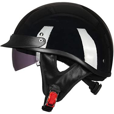 Imagem de Ilm Meio capacete Motocicleta Rosto Aberto Viseira Solar Liberação Rápida Fivela Aprovada DOT Ciclismo Motocross Ternos Masculino Feminino, Gloss Black, Large